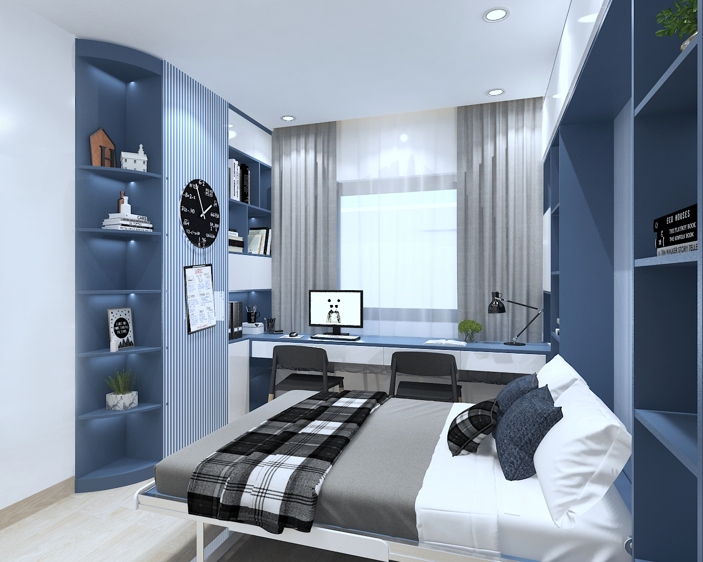 Sử dụng màu xanh dương nhã nhặn cho phòng ngủ 