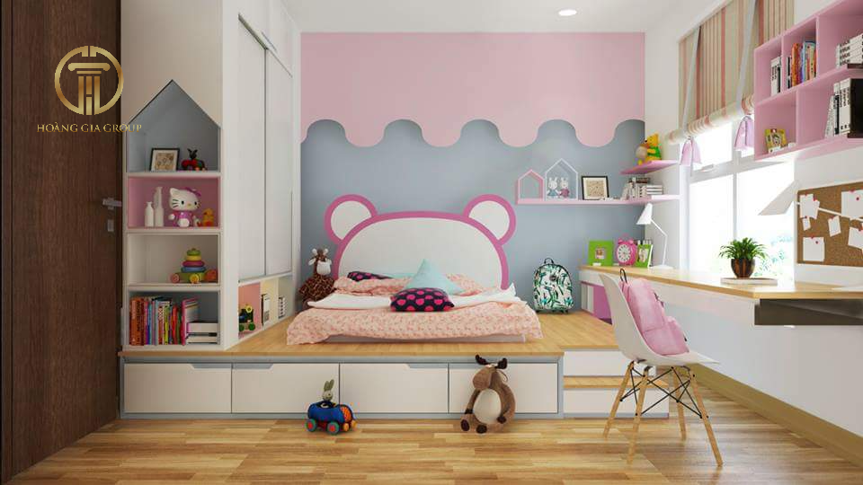 Căn phòng được trang trí dễ thương cho các bé