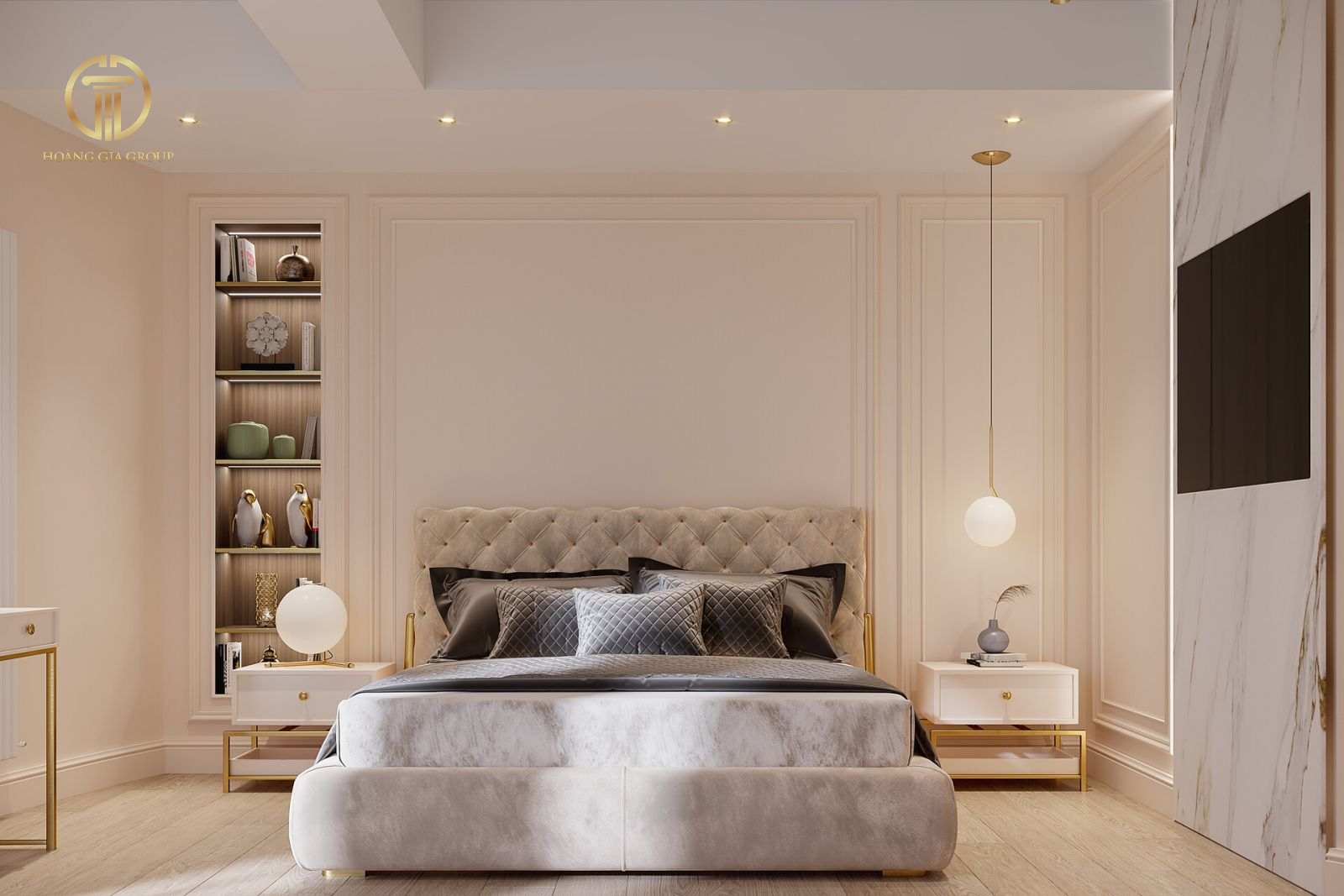 Mẫu phòng ngủ tân cổ điển có diện tích nhỏ với thiết kế đơn giản, thanh lịch