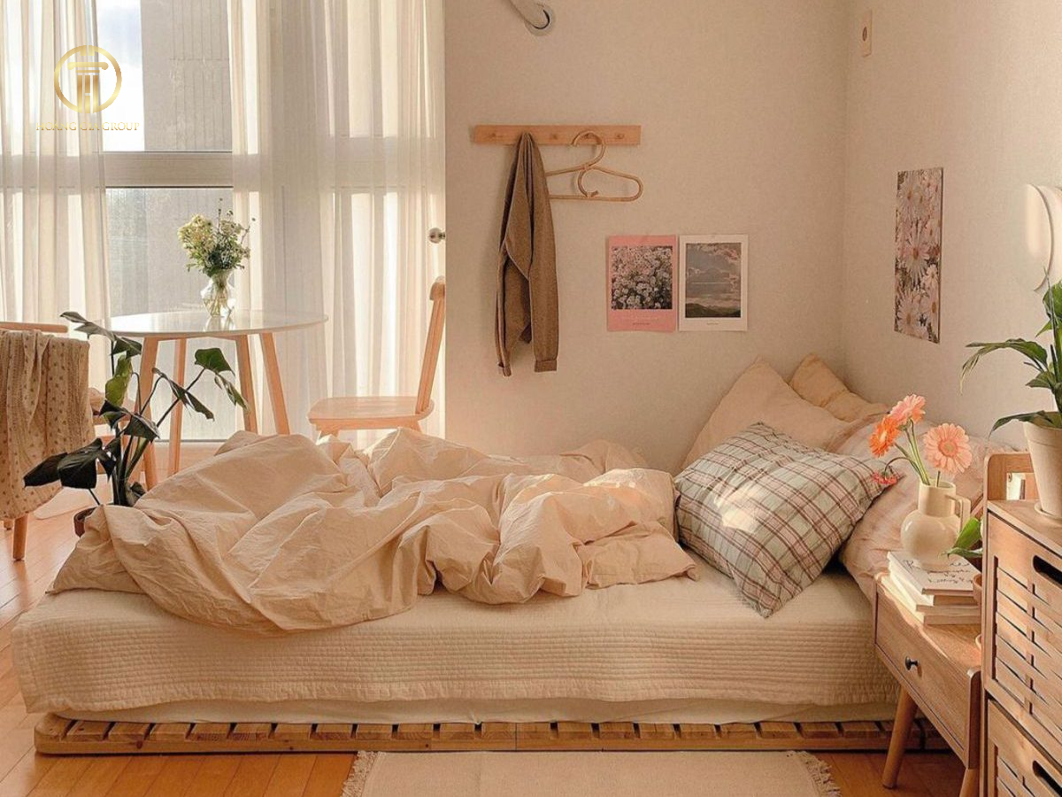 Phòng ngủ không giường kiểu Hàn với gam màu sáng dễ chịu