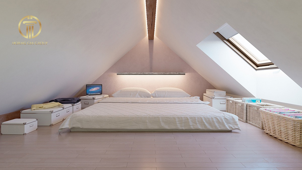 Phòng ngủ nhỏ ở gác mái không giường với phong cách hiện đại, tinh tế