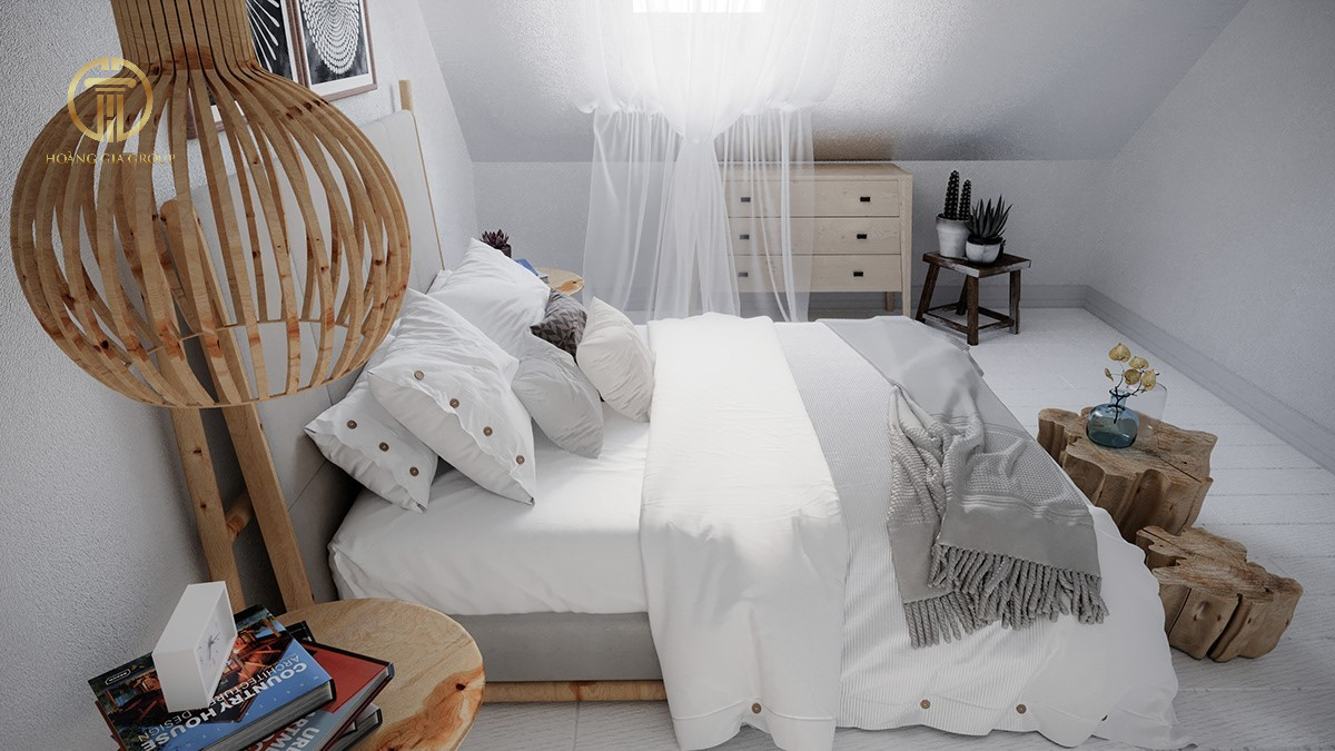 Tận dụng ánh sáng tự nhiên ở phòng ngủ gác mái không giường