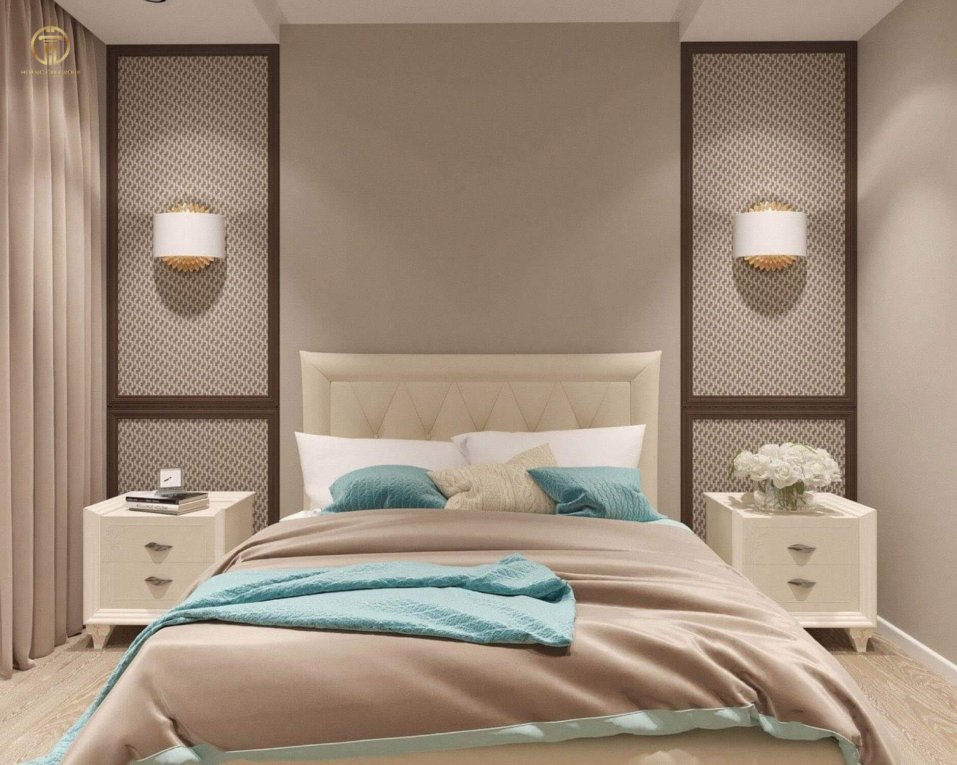 Thiết kế của chiếc giường làm điểm nhấn cho căn phòng thêm nổi bật