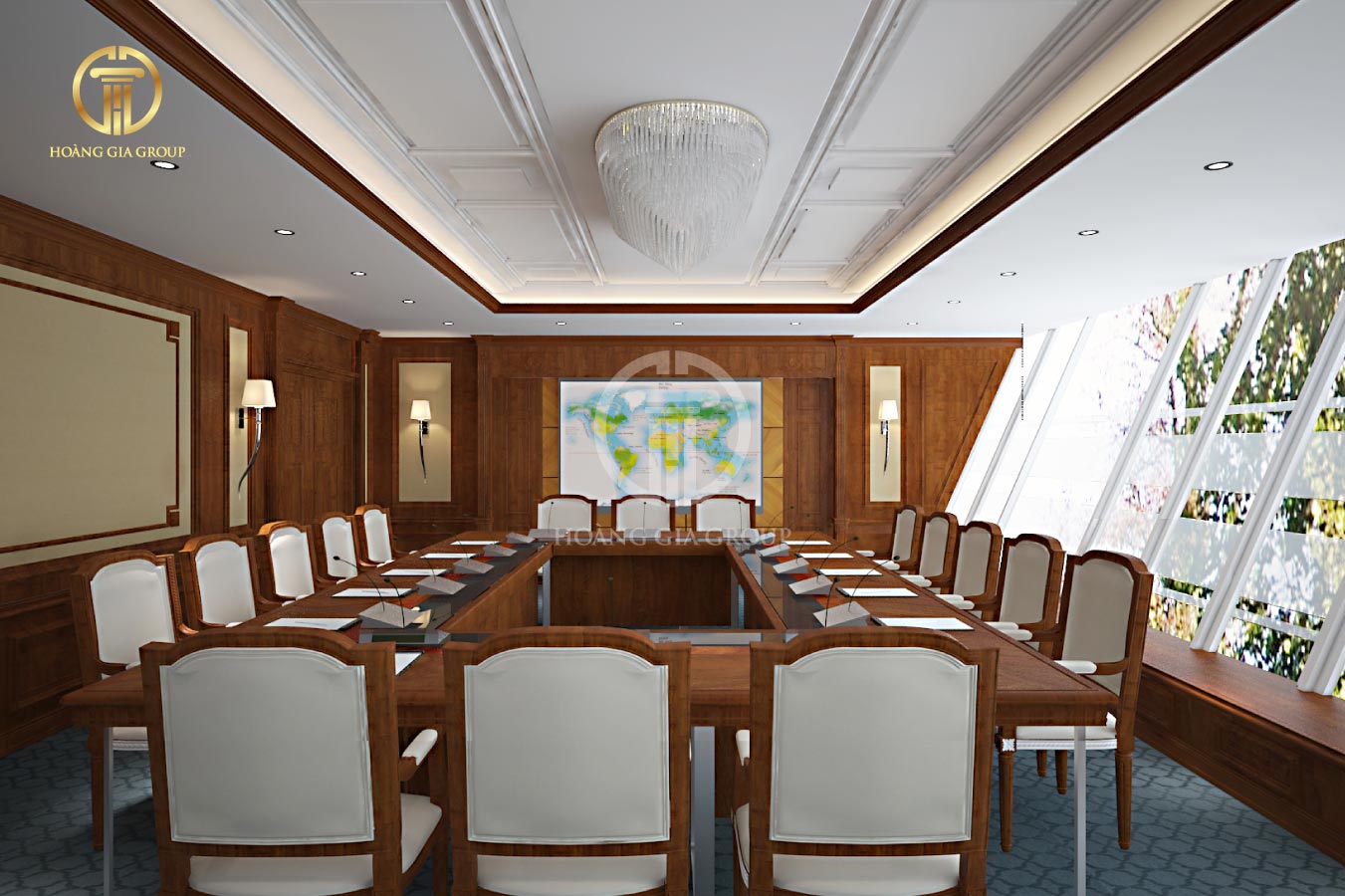 Phòng họp với cửa kính được thiết kế to nhằm lấy ánh sáng tự nhiên