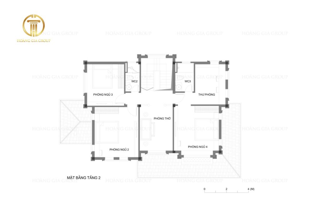 Bản thiết kế sơ bộ tầng 2 của biệt thự mini 2 tầng 